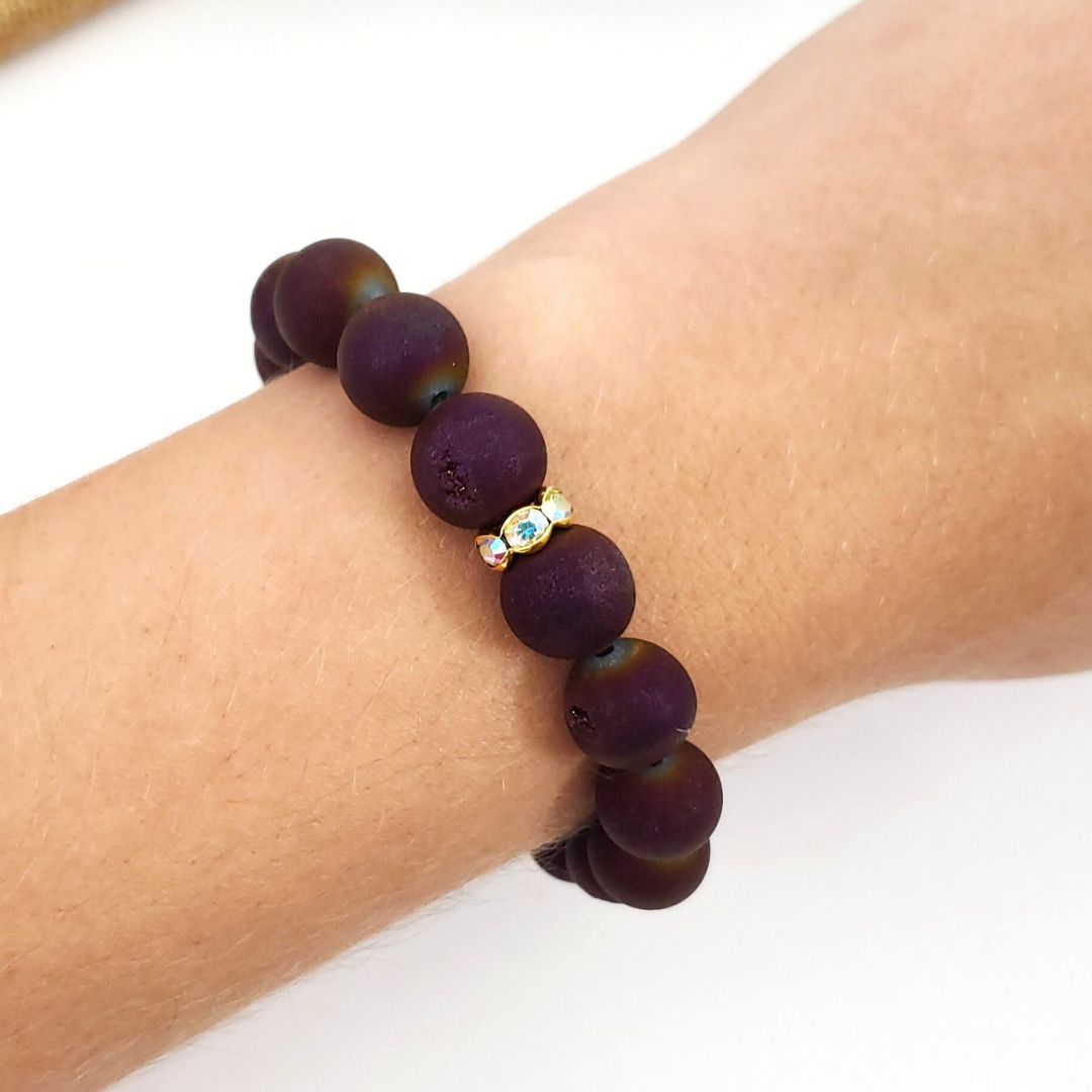 Burgundy Druzy Agate 10mm Beaded Bracelet