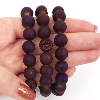 Burgundy Druzy Agate 10mm Beaded Bracelet