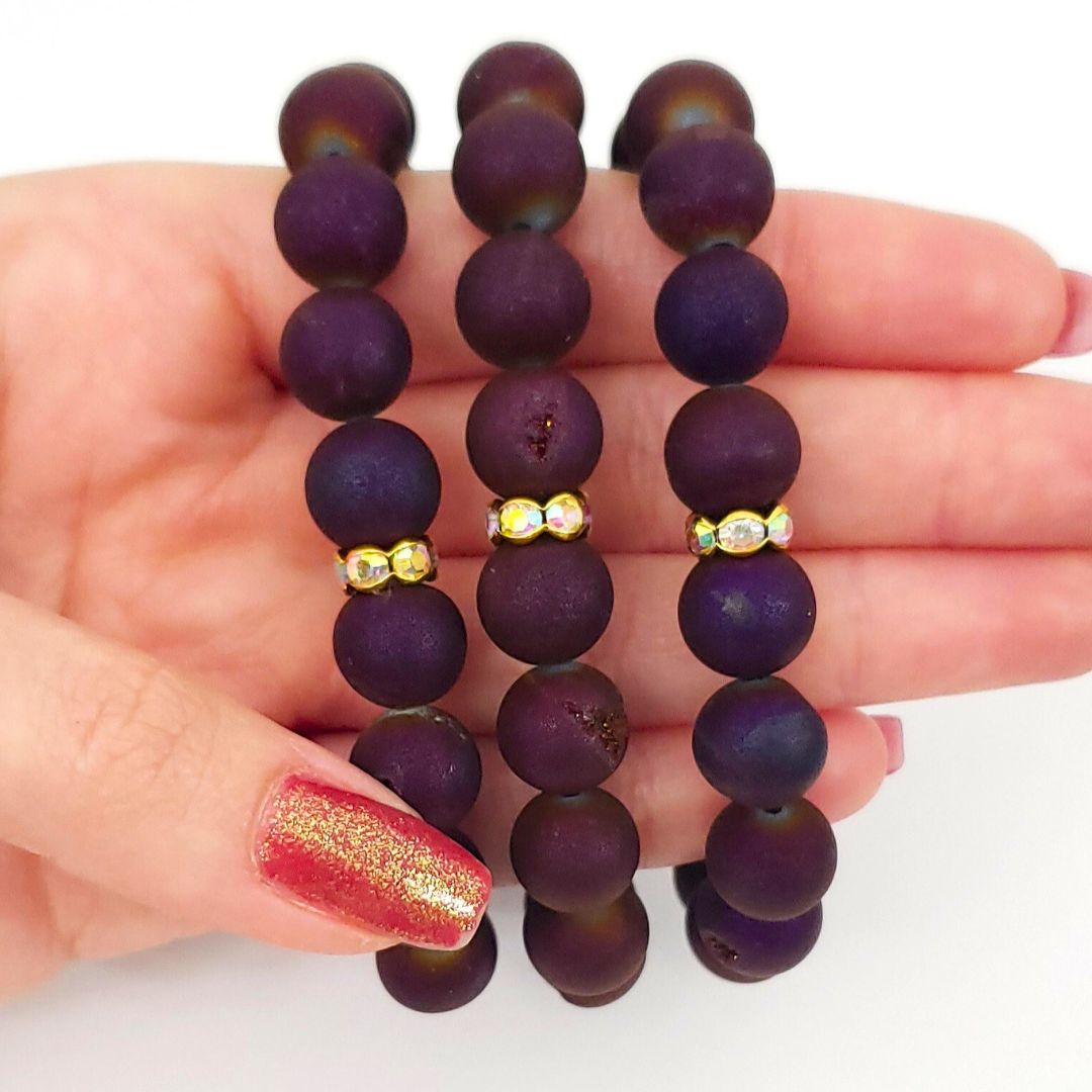 Burgundy Druzy Agate 10mm Beaded Bracelet