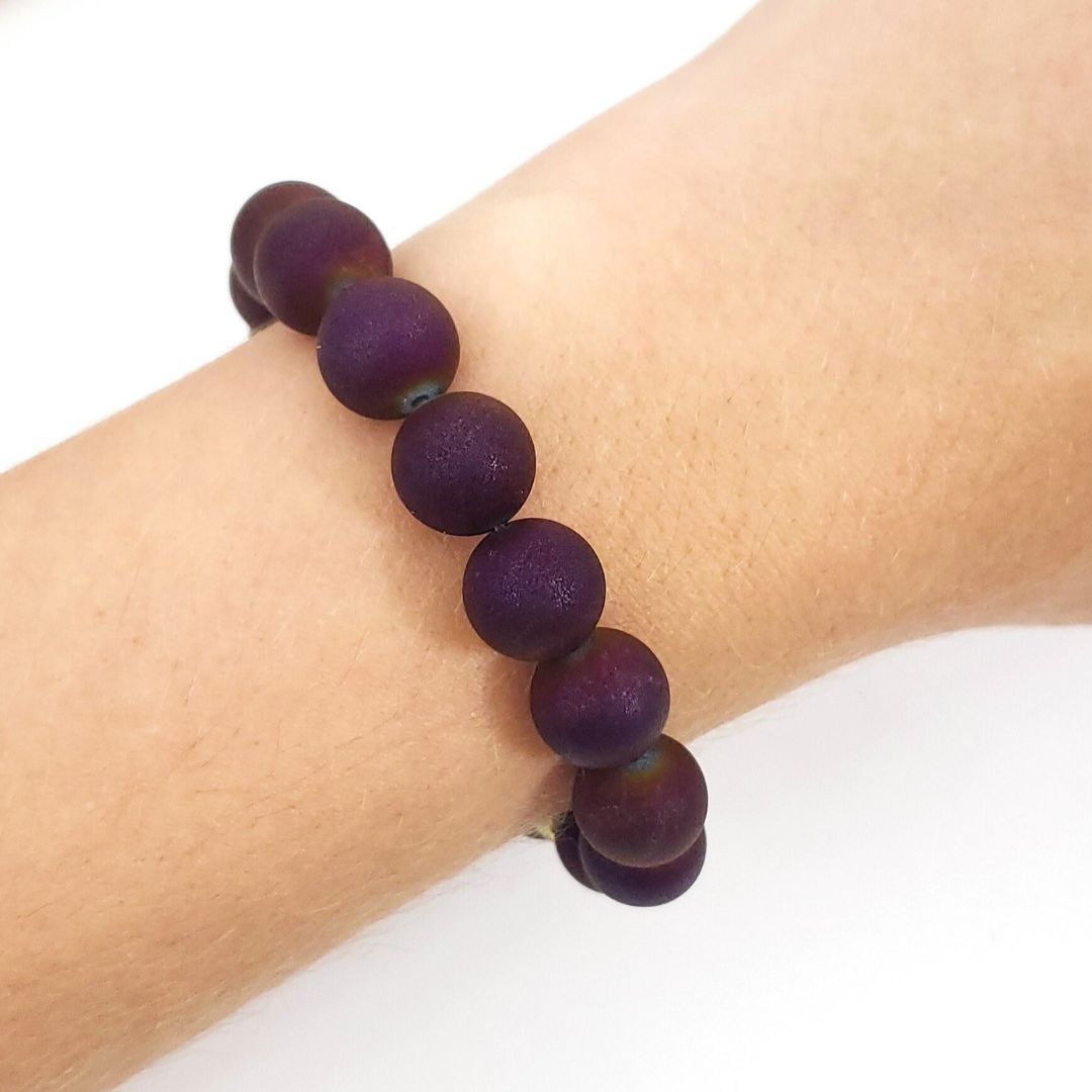 Burgundy Druzy Agate 10mm Beaded Bracelet