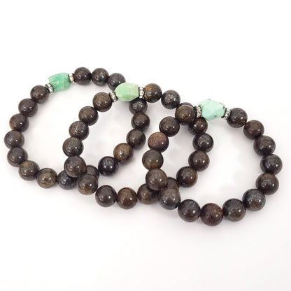 10mm Bronzite Beaded Bracelet with Chrysoprase Focal Bead – Grounded Energy for Your Journey