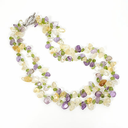 Double Strand Necklace with Citrine, Amethyst and Peridot