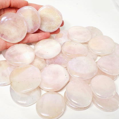 Aura Rose Quartz Smooth Pocket Stone