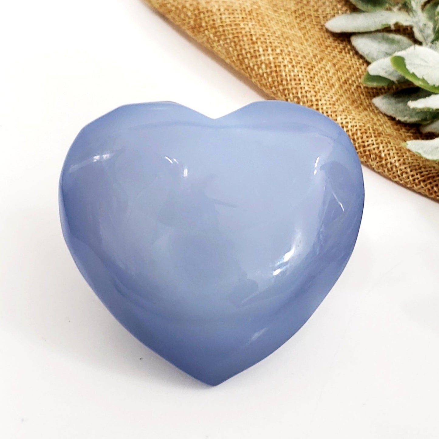 Blue Chalcedony Puffed Heart, 70mm