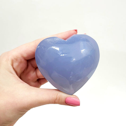 Blue Chalcedony Puffed Heart, 70mm