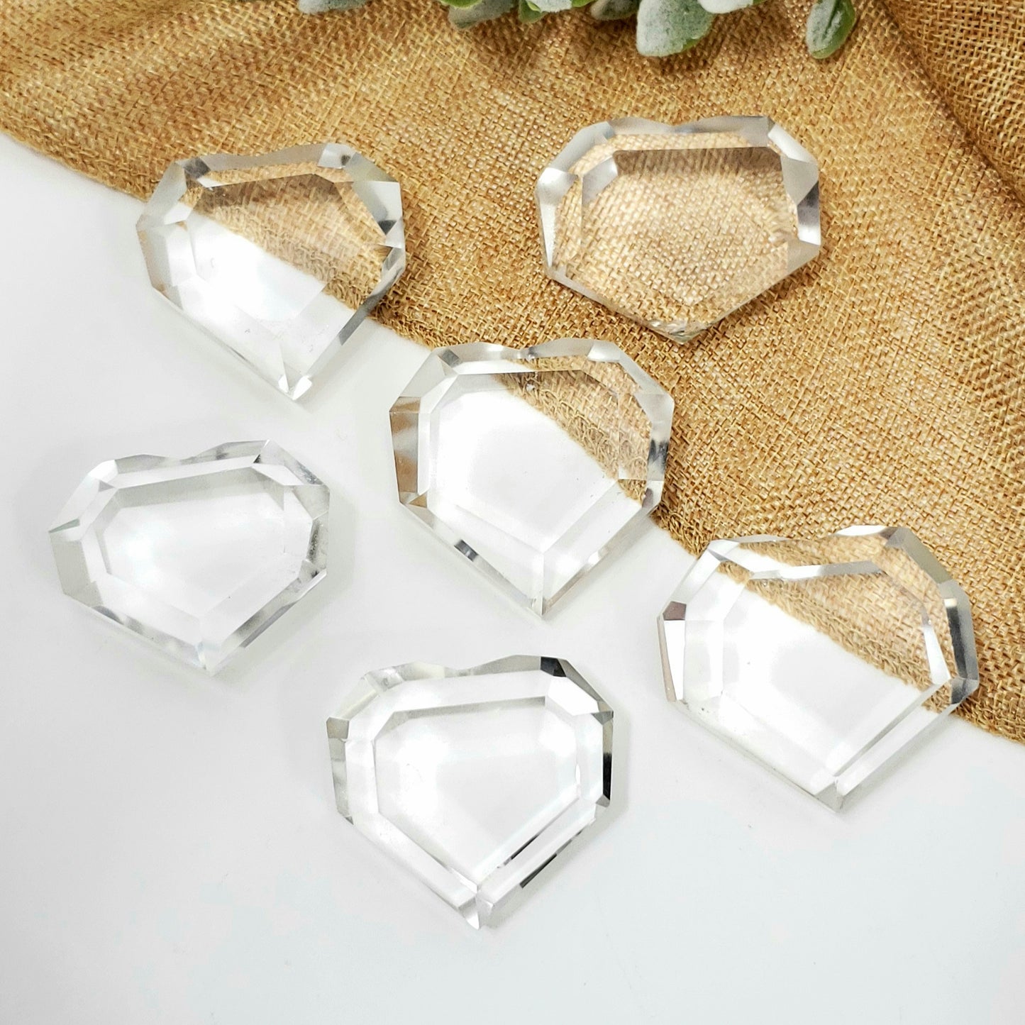 Clear Quartz, Grade-A, Faceted Crystal Hearts