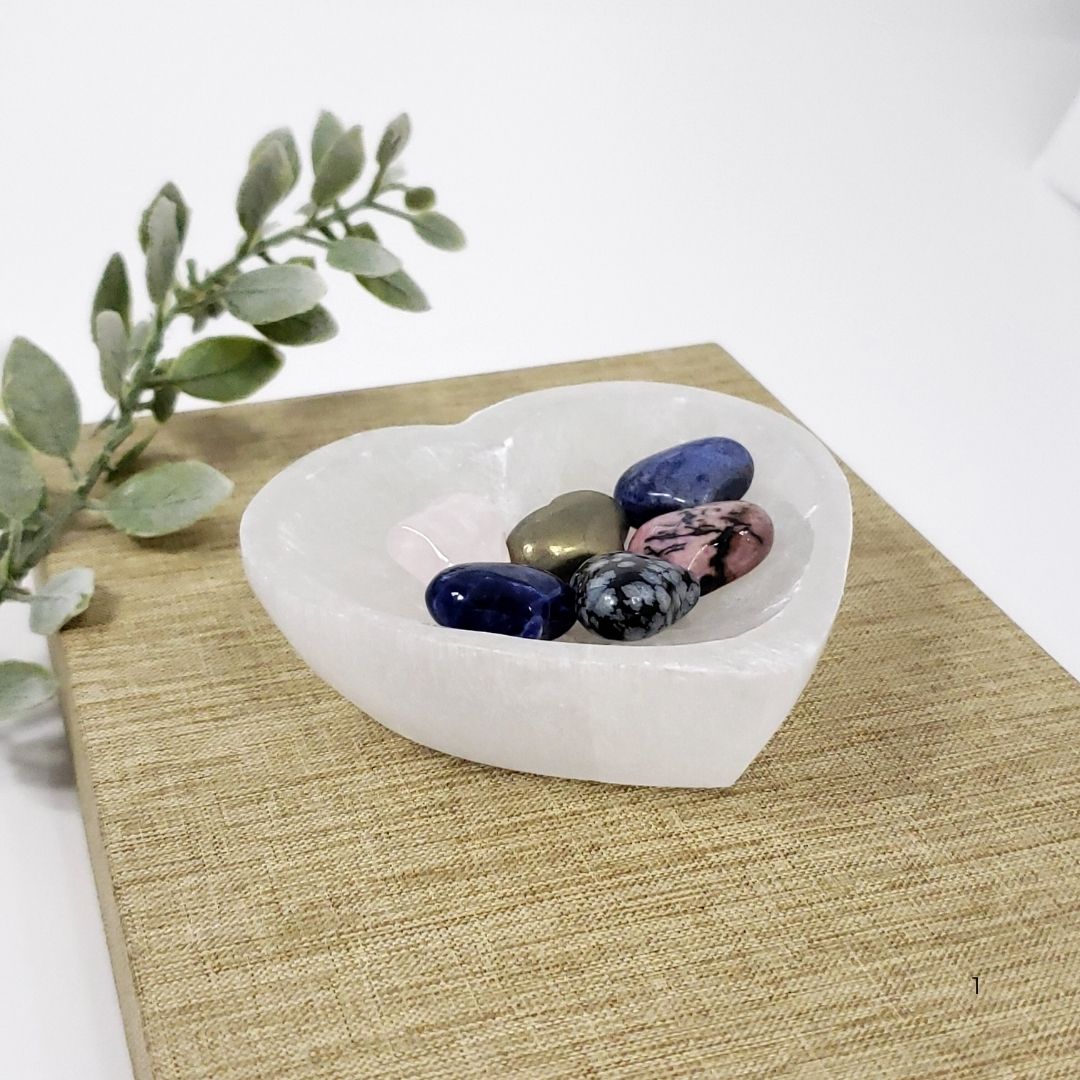 Selenite Heart-Shaped Bowl with Smooth Matte Finish for Subtle Elegance