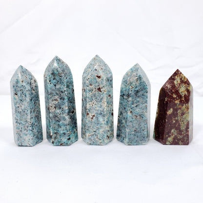 Amazonite Point with Garnet Inclusions