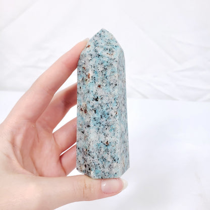 Amazonite Point with Garnet Inclusions