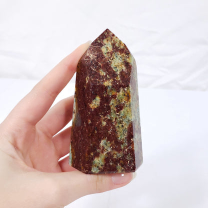 Amazonite Point with Garnet Inclusions