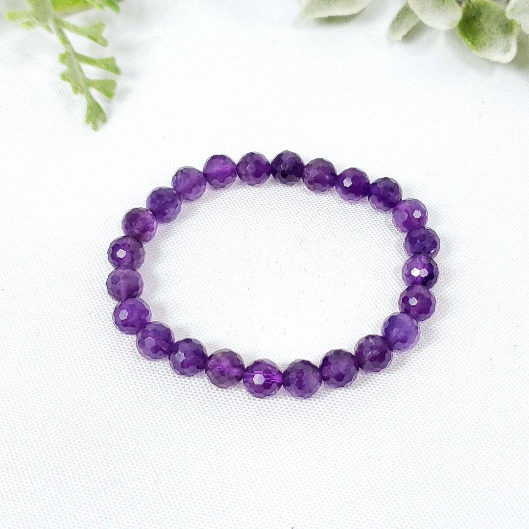 Amethyst Faceted Beaded Bracelet for Anxiety and Stress