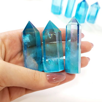 Aqua Aura Quartz Points for Soothing Vibes