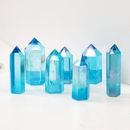 Aqua Aura Quartz Points for Soothing Vibes