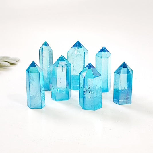 Aqua Aura Quartz Points for Soothing Vibes