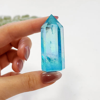 Aqua Aura Quartz Points for Soothing Vibes