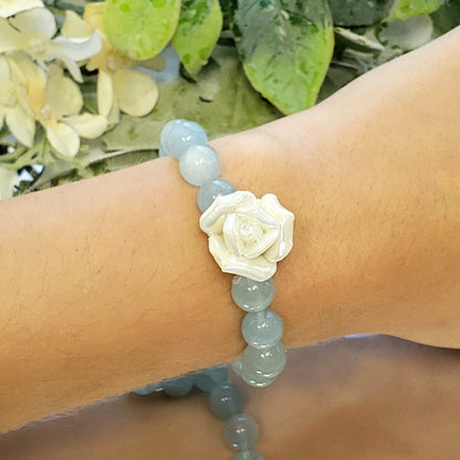 8mm Aquamarine Bracelet with Aura Stone Flower