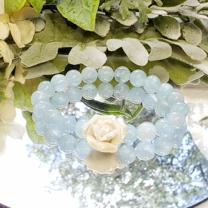 8mm Aquamarine Bracelet with Aura Stone Flower