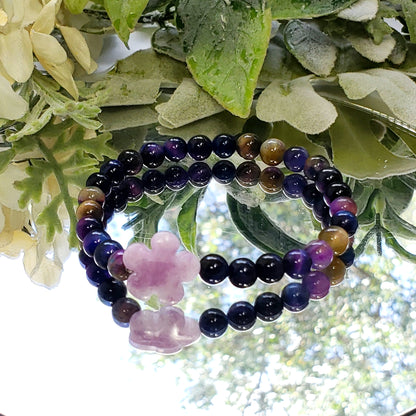 Delicate Aura Tiger Eye Bracelet with Lepidolite Flower for Grace and Power