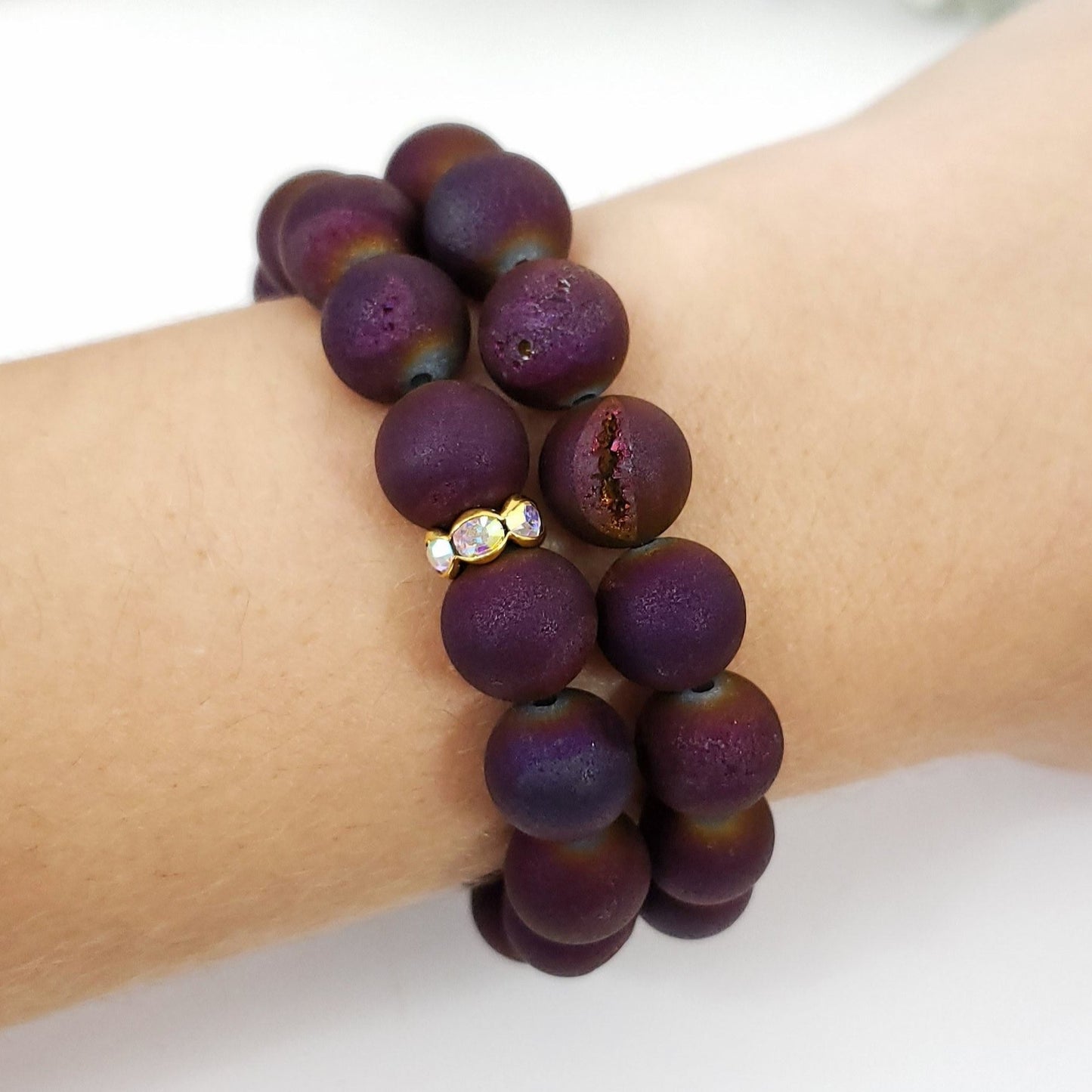 Burgundy Druzy Agate 10mm Beaded Bracelets 