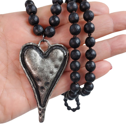 Black Onyx Antique Heart Necklace for inner-strength