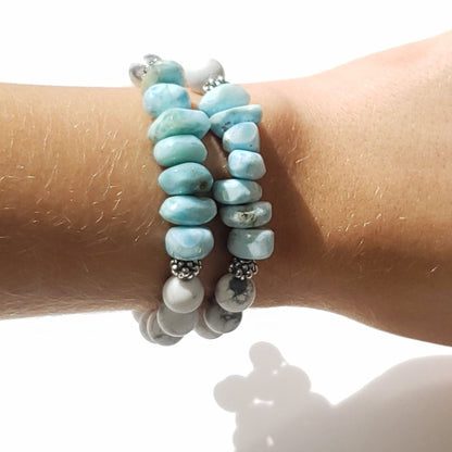 Larimar and Howlite Limited Edition Boho Bracelet for Anxiety and Stress Relief