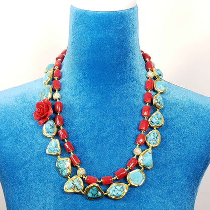 Turquoise and Coral Statement Necklace