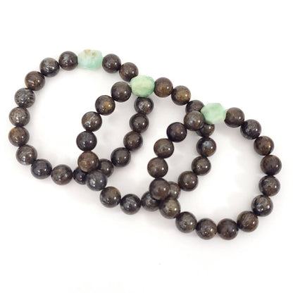 10mm Bronzite Beaded Bracelet with Chrysoprase Focal Bead – Grounded Energy for Your Journey