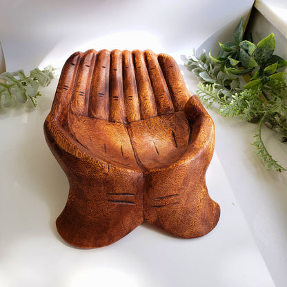 Artisanal Wooden Bowl with Open Hands Design