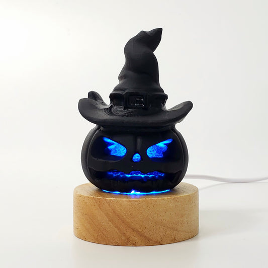 Black Onyx Jack-o-Lantern Carved Pumpkin with Hat