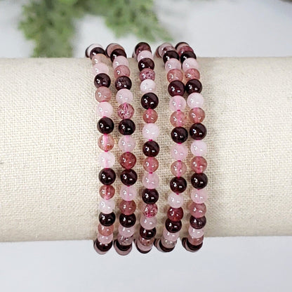 Heart Chakra Bracelet with Garnet, Rose Quartz and Strawberry Quartz