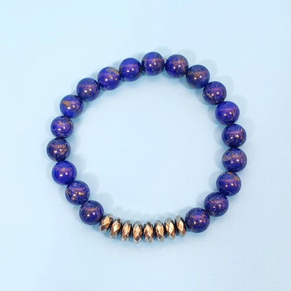 Lapis Lazuli AAAAA Beaded Bracelet with Pyrite Rondelles