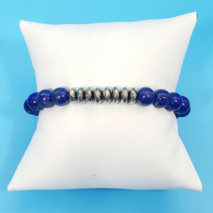 Lapis Lazuli AAAAA Beaded Bracelet with Pyrite Rondelles