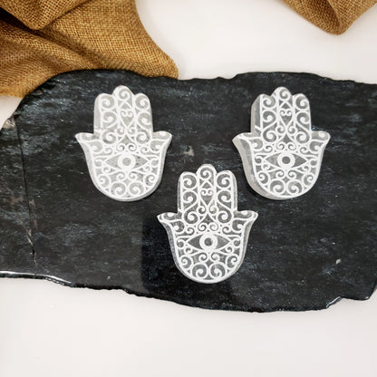 Small Selenite Etched Hamsa