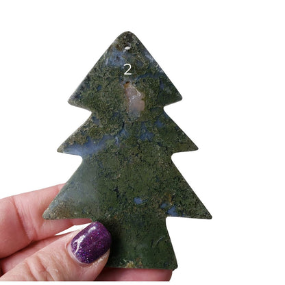 Christmas Tree Shaped Ornament - Green Moss Agate