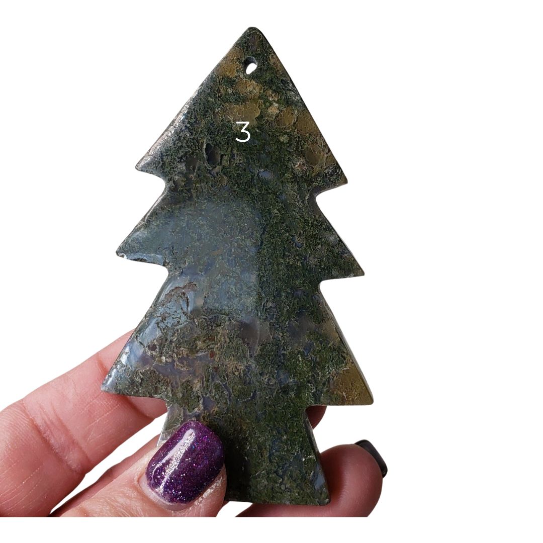 Christmas Tree Shaped Ornament - Green Moss Agate