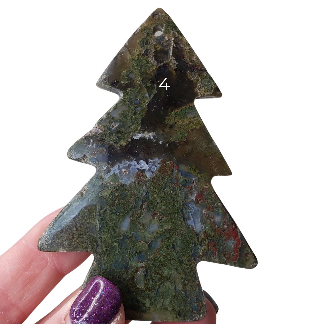 Christmas Tree Shaped Ornament - Green Moss Agate