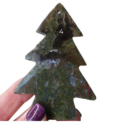 Christmas Tree Shaped Ornament - Green Moss Agate