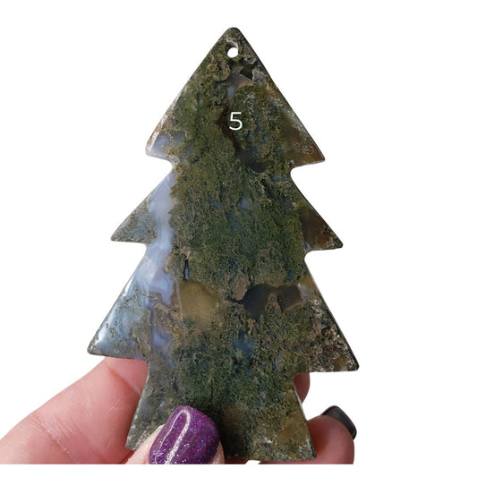 Christmas Tree Shaped Ornament - Green Moss Agate