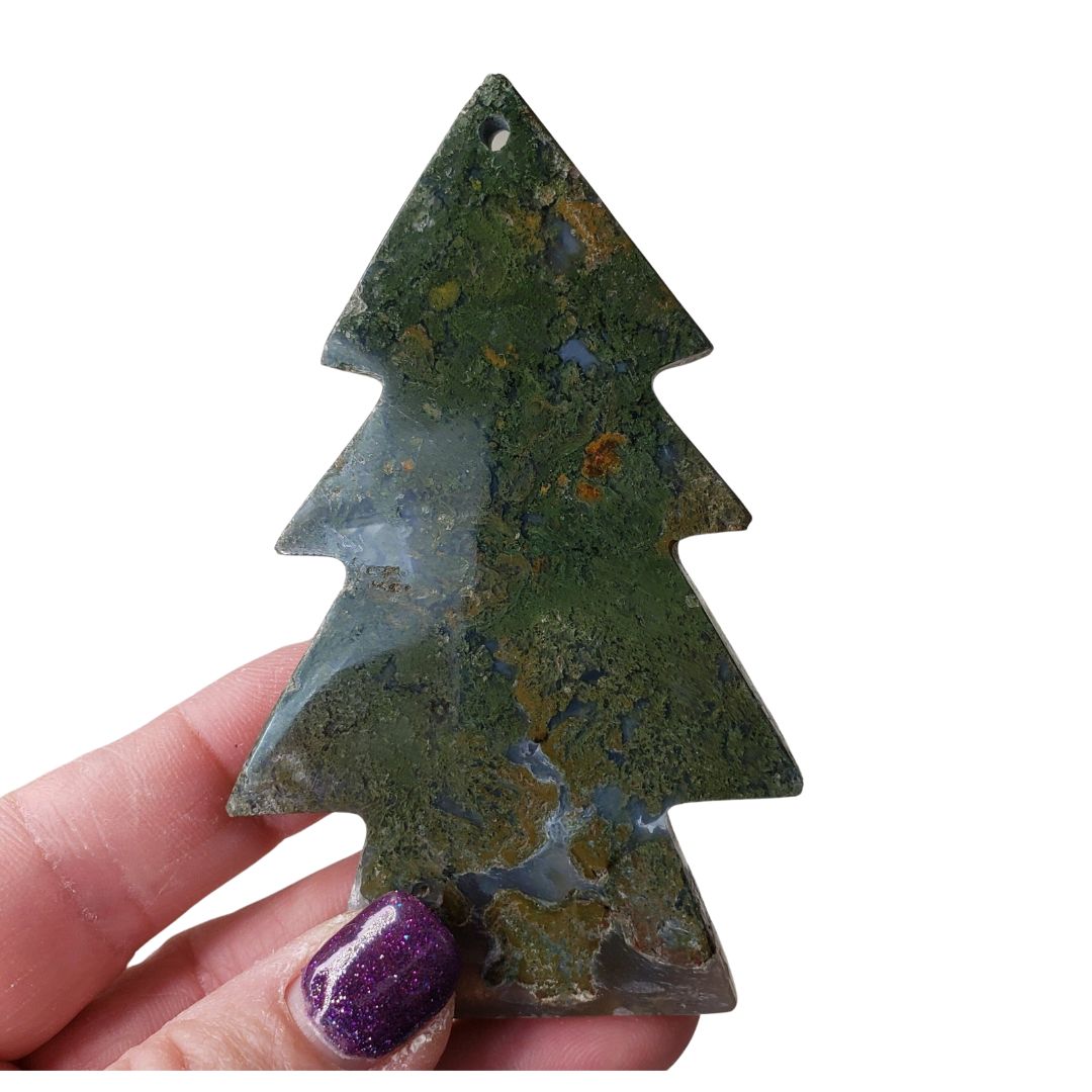 Christmas Tree Shaped Ornament - Green Moss Agate