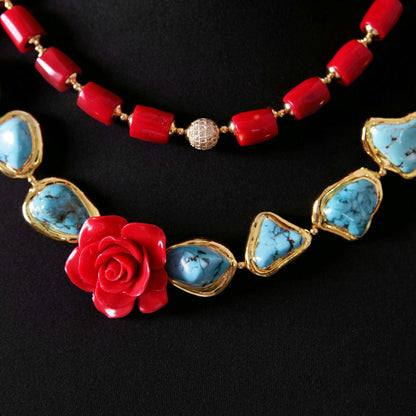 Turquoise and Coral Statement Necklace