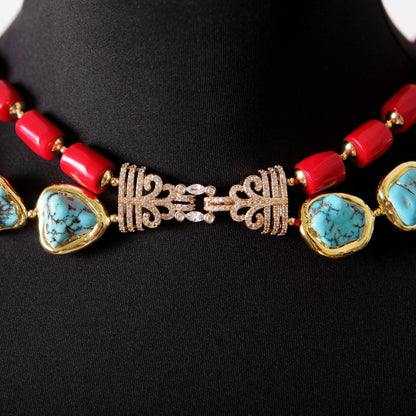 Turquoise and Coral Statement Necklace