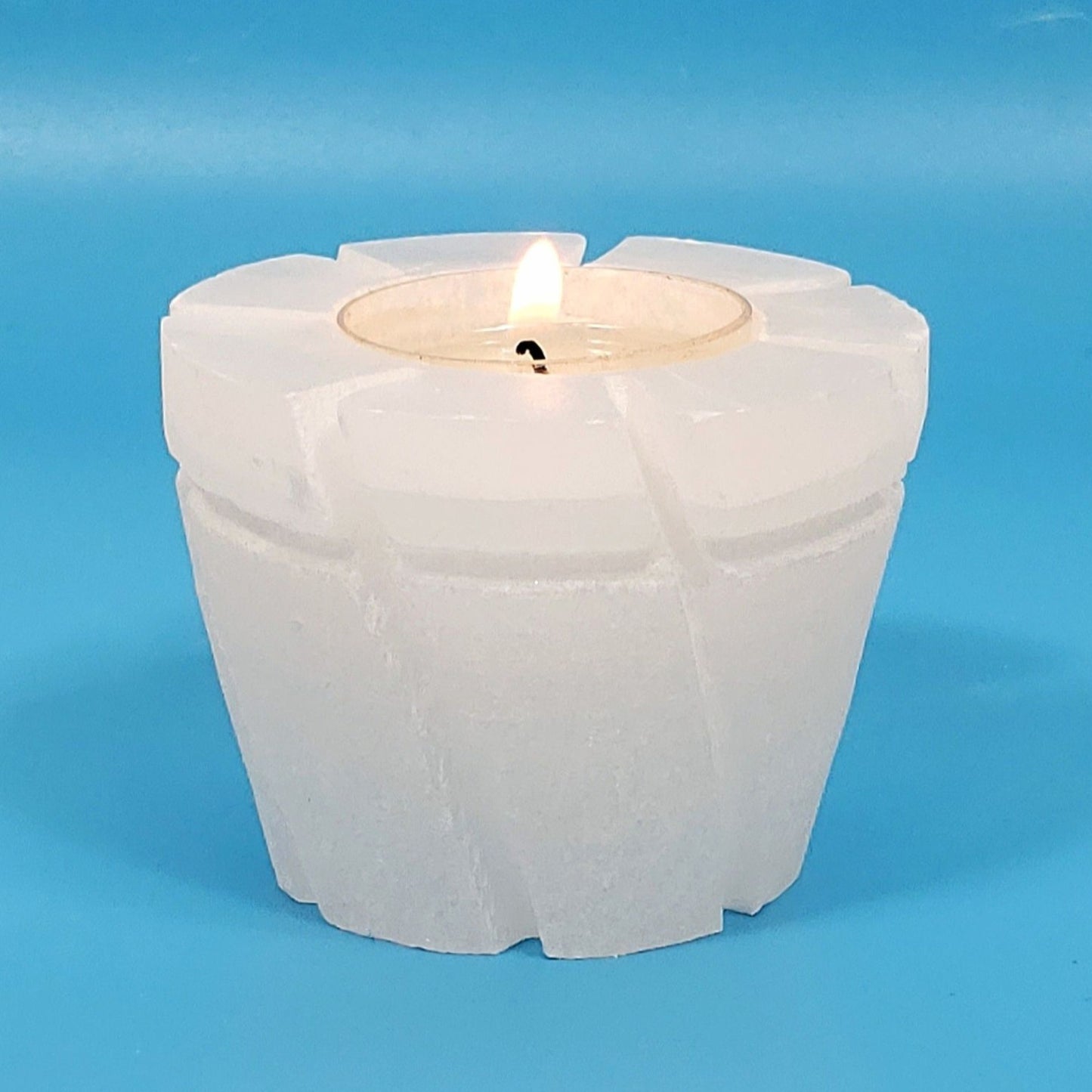 Selenite Flowerpot Crystal Candle Holder for Cleansing and Serenity