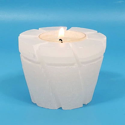 Selenite Flowerpot Crystal Candle Holder for Cleansing and Serenity