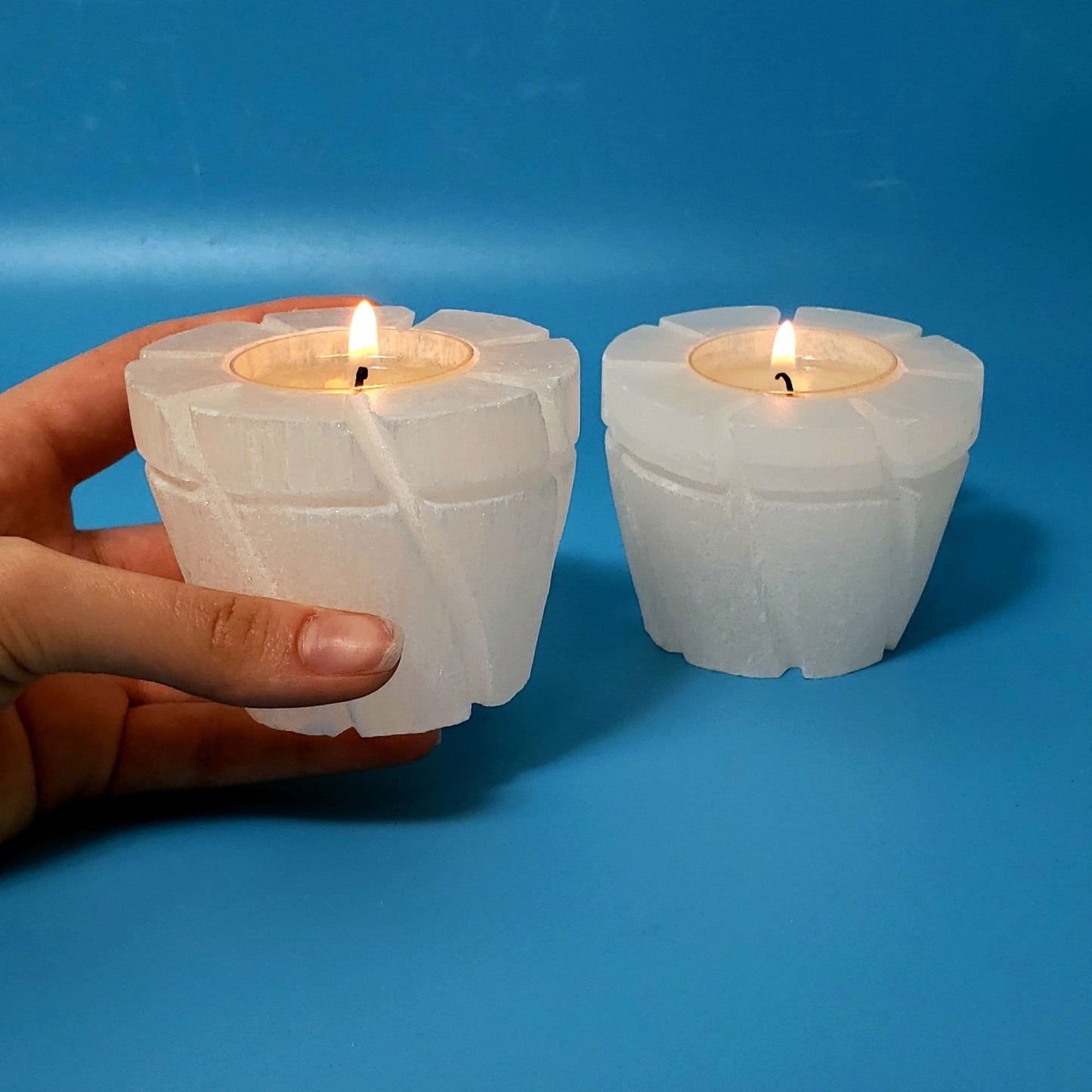 Selenite Flowerpot Crystal Candle Holder for Cleansing and Serenity