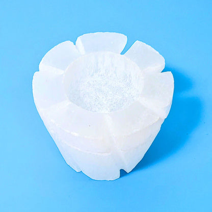 Selenite Flowerpot Crystal Candle Holder for Cleansing and Serenity