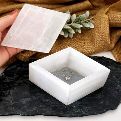 Selenite Box with Lid - Diamond Shaped