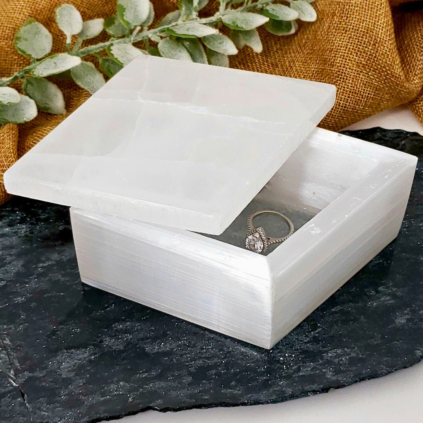 Selenite Box with Lid - Diamond Shaped