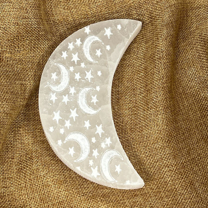 Selenite Moon & Stars Charging Plate - Clear, Cleanse and Protect your Energy