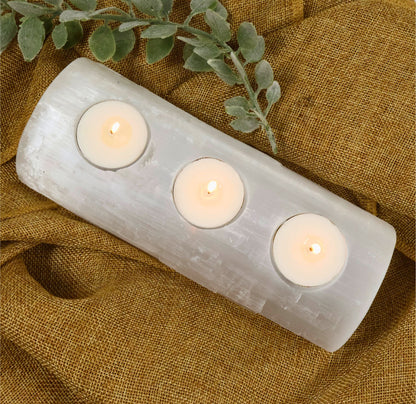 Selenite Candleholder – Illuminate, Purify, and Elevate Your Space