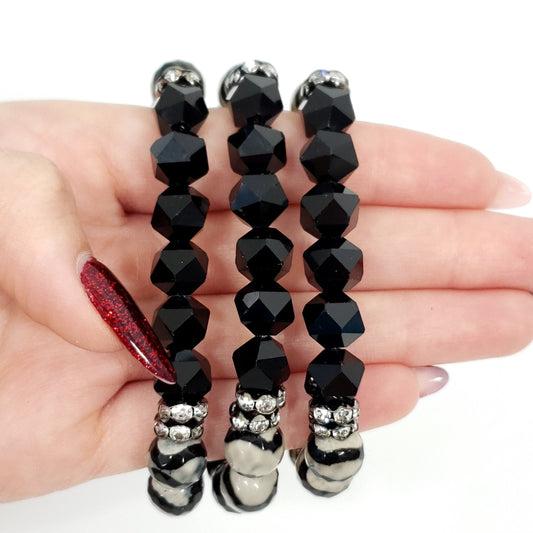 Black Onyx and Agate Bracelet for Balance and Protection